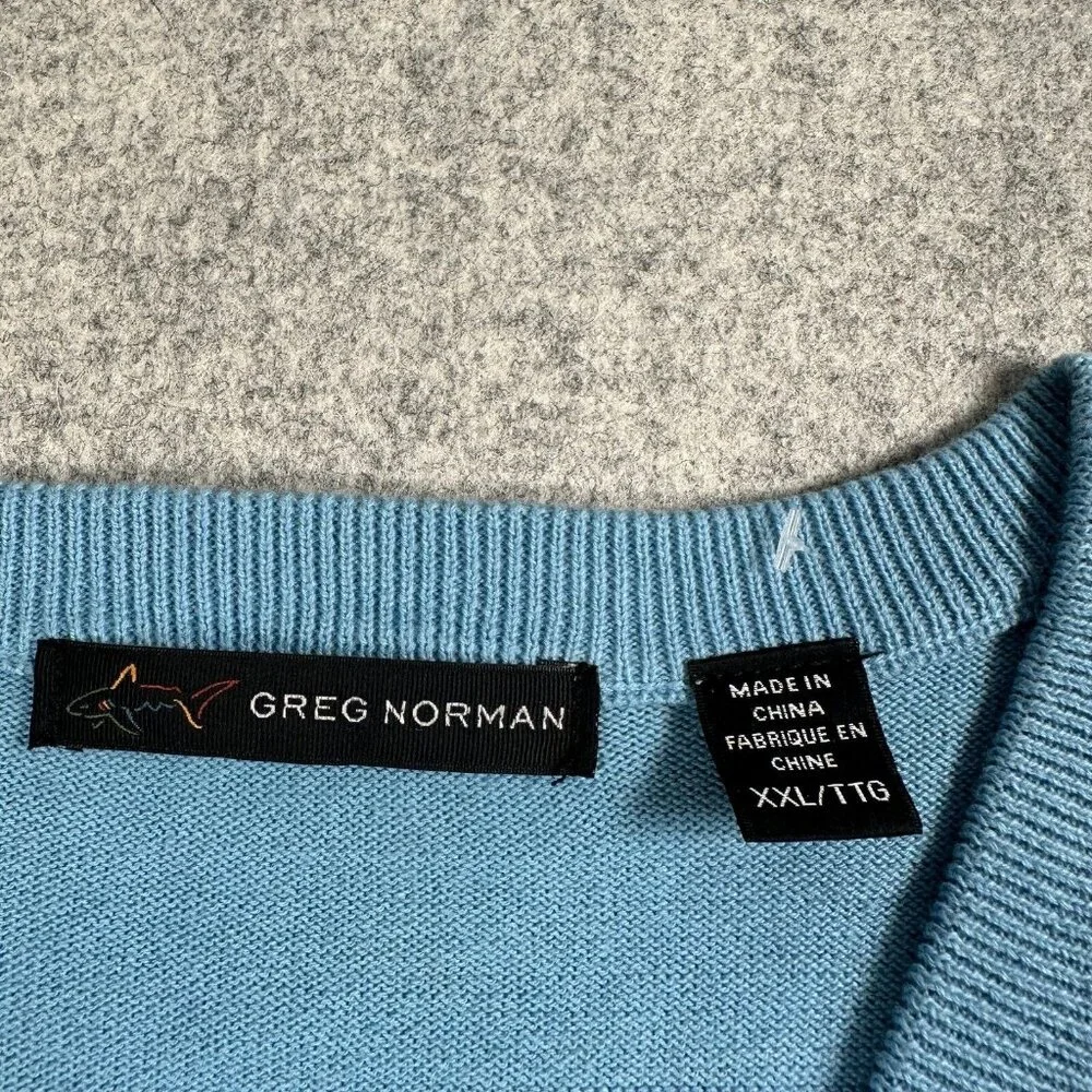 Greg Norman XXL Men's Sweater Vest Golf Blue Sleeveless Logo V-Neck‎ Cotton